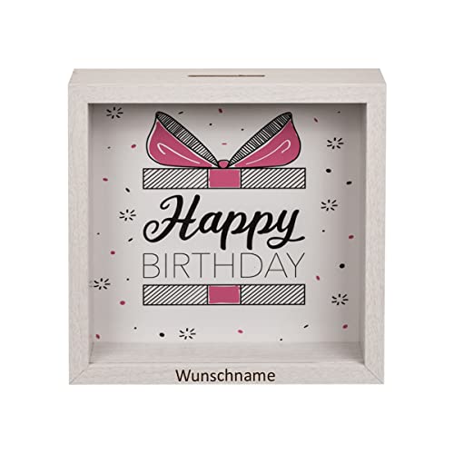 Spardose Bilderrahmen 20 x 20 cm aus Holz graviert - personalisiert mit Name - 3D Front - für Münzen und Scheine - Geld sparen - Geburtstagsgeschenk für Kinder - mit Wunschgravur von polar-effekt