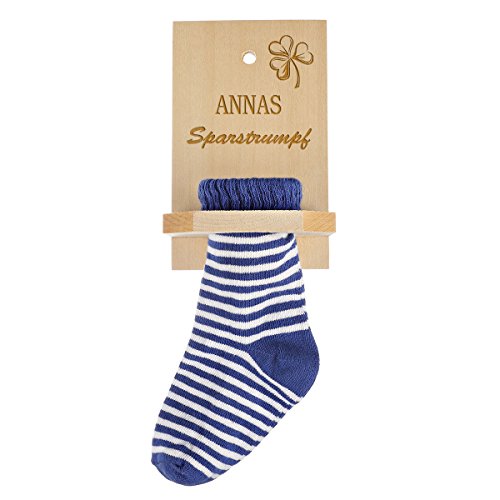 polar-effekt Geld Sparstrumpf mit Gravur des Namens mit Blauer Socke - Geschenk zum Geburtstag - Personalisierte Sparbüchse Geldgeschenk - Motiv Glücksstrumpf von polar-effekt