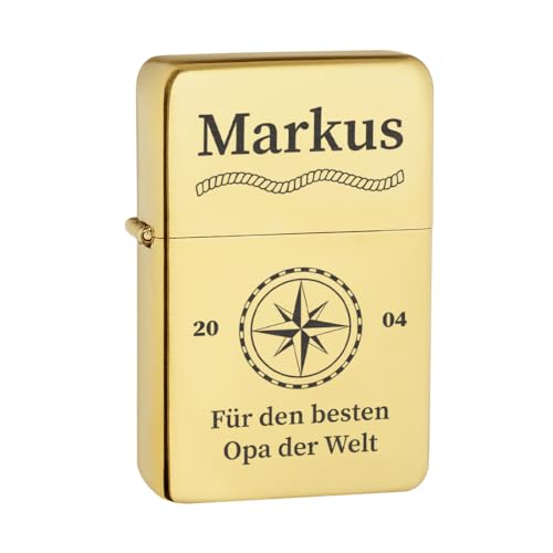 Sturmfeuerzeug aus Metall in Gold mit Gravur für Opa - Geschenke für Männer - passend zum Geburtstag und Weihnachten - Feuerzeug aus Metall von polar-effekt