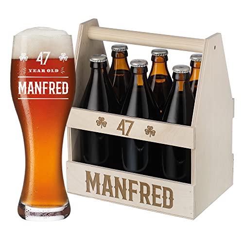 polar-effekt Weißbierglas & Bierträger aus Holz mit Gravur - Flaschenträger mit Weizenbierglas 500 ml - Männergeschenk von polar-effekt