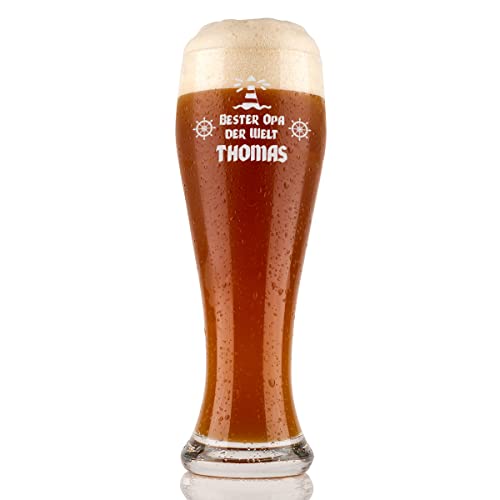 Weizenbierglas 0,5 L mit Gravur - personalisiert mit Name - Bier Geschenk für Opa - Geburtstag, Weihnachten, Jubiläum - Glas Bierliebhaber, Weißbier - Motiv Bester Opa der Welt von polar-effekt