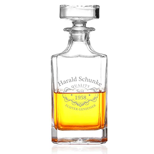 Whiskey Decanter 700 ml mit Wunschgravur - Motiv: Echter Geniesser - personalisiert - mundgeblasen - Scotch, Bourbon, Whisky - Deko für Bar, Wohnzimmer - Geburtstag, Weihnachten von polar-effekt