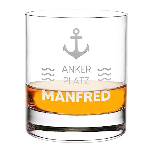 Whisky Glas 315 ml personalisiert mit Gravur - Trinkglas mit Namen - geeignet für Vodka, Rum und Bourbon - die perfekte Geschenkidee für Männer - Genießer Geburtstagsgeschenk - Motiv Ankerplatz von polar-effekt