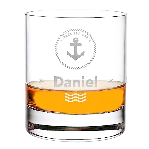 Whisky Tumbler Glas 315 ml Personalisiert - mit Wunschtext graviert - Geschenk-Idee für Männer - zum Trinken von Scotch, Bourbon und Gin Motiv-Gravur Anker von polar-effekt