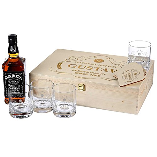 polar-effekt 10-TLG Whisky Geschenk-Set - 4 Gläser, 4 Untersetzer und Whiskey-Karaffe in Geschenkbox Geburtstagsgeschenk für Männer mit Gravur - Motiv Premium Quality von polar-effekt