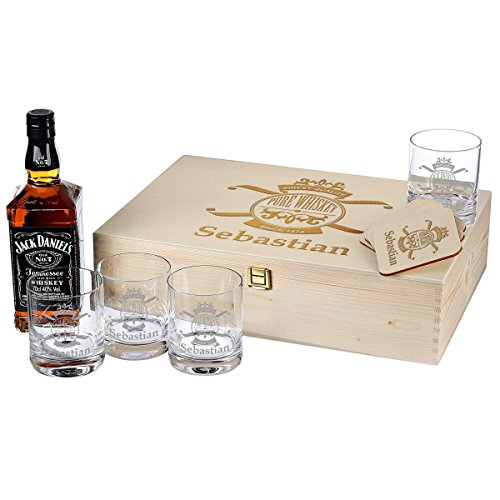 polar-effekt 10-TLG Whisky Geschenk-Set - 4 Gläser, 4 Untersetzer und Whiskey-Karaffe in Geschenkbox mit Gravur - Motiv von polar-effekt