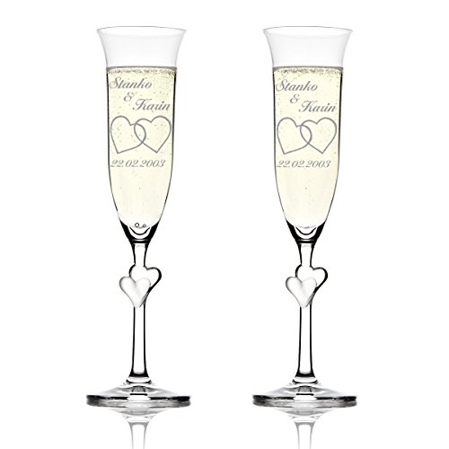 polar-effekt 2 Sektgläser mit Gravur - romantische Geschenke - Champagner Gläser - Kelchglas mit Herzen am Stiel - Hochzeitsgeschenk von polar-effekt