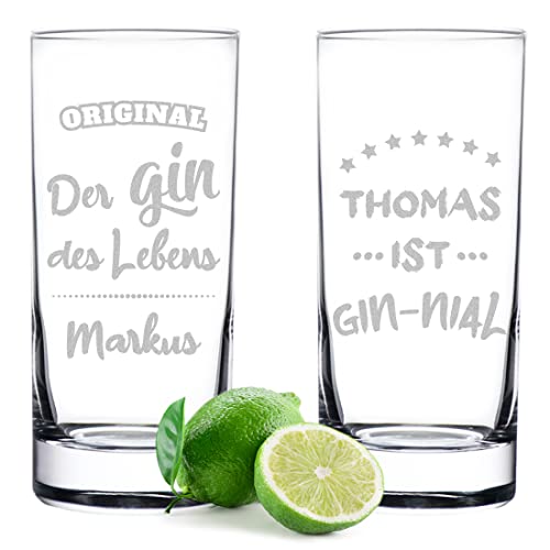 polar-effekt Gin Gläser 2er-Set 485 ml mit personalisierter Gravur - spülmaschinenfestes Longdrinkglas - ideal für Drinks, Tonic, Saft, Wasser und Smoothies von polar-effekt