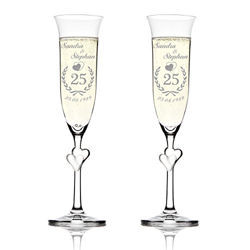 polar-effekt 2 Sektgläser zum Jubiläum mit Gravur - Partnergeschenke für Hochzeitstag Sektglas - Geschenkidee zur Goldenen Hochzeit, Silberhochzeit - Champagnergläser mit Herzen im Stiel von polar-effekt