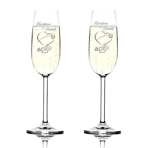 2 Sektkelche Personalisierte Champagnergläser als Geld-Geschenk-Idee für das Brautpaar zur Silberhochzeit, Gold und Diamanten-Hochzeit Proseccogläser mit Gravur als Tischdeko und Gastgeschenke von polar-effekt