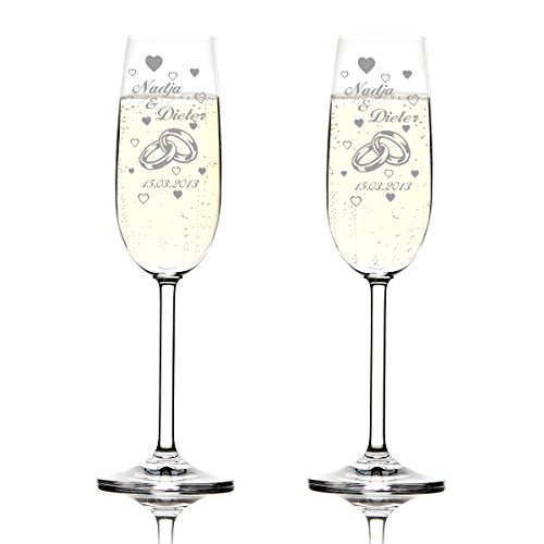 2er Set Sektgläser Hochzeitsgeschenk Personalisiert mit Namen Datum, Geschenkidee zur Hochzeit, Verlobung, Jahrestag, Stadesamt, Valentinstag oder Geburtstag Champagner, Prosecco, Sektglas von polar-effekt