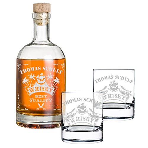polar-effekt 3-TLG Geschenk-Set mit Gravur - Whiskyflasche und 2 Whiskygläser - Glas-Karaffe Inhalt: 700ml - Geschenkidee für Männer - Motiv Piratenschiff polar-effekt 3-TLG Geschenk-Set mit Gravur - Whiskyflasche und 2 Whiskygläser - Glas-Karaffe Inhalt: 700ml - Geschenkidee für Männer - Motiv Piratenschiff von polar-effekt