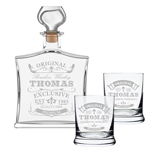 3-TLG Geschenk-Set mit Whiskeyflasche und 2 Whiskygläser - Edle Glas-Karaffe Inhalt: 700ml - Personalisiert mit Gravur - Motiv Original-Exklusive 3-TLG Geschenk-Set mit Whiskeyflasche und 2 Whiskygläser - Edle Glas-Karaffe Inhalt: 700ml - Personalisiert mit Gravur - Motiv Original-Exklusive von polar-effekt