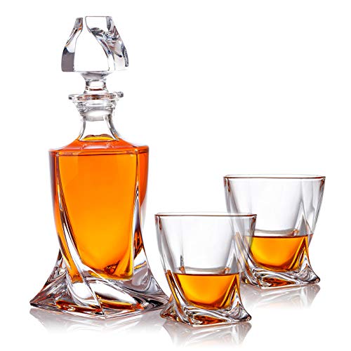 3-tlg Karaffe Gläser Whisky-Set - Geschenkset aus Glas - Whiskey Dekanter 800ml mit 2 Whiskygläser 300ml für Rum, Scotch, Cognac - Geschenk-Idee für Männer - mit Geschenkbox von polar-effekt