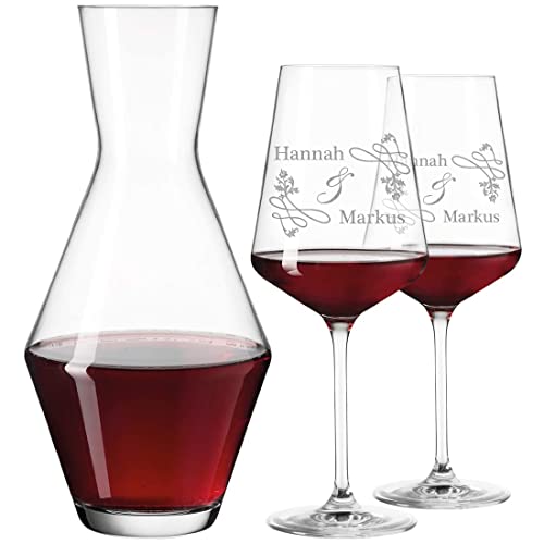 3er Set Leonardo Weingläser 560 ml und Weindekanter Personalisiert mit Gravur - Rotwein-Glas Geschenkidee für Paare zur Hochzeit - Motiv Hochzeitsornament von polar-effekt