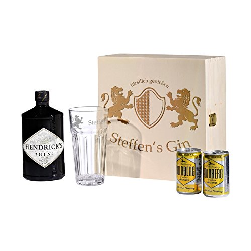 polar-effekt 5-TLG Gin & Tonic Geschenk-Set mit Hendricks - Longdrink-Glas in Geschenkbox Gin-Glas Personalisiert mit Gravur - Motiv fürstlich genießen von polar-effekt