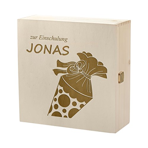 polar-effekt Aufbewahrungsbox mit Gravur - Große Holzkiste mit Deckel Natur 27x27cm – Personalisierte Geschenkidee zur Geschenk zur Einschulung - Allzweck-Kiste aus Holz - Motiv Zuckertüte von polar-effekt