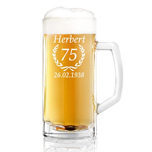polar-effekt Bierglas Personalisiert Gravur - Bierkrug mit Name, Jahr und Geburtsdatum - Bierseidel 500ml Geschenkidee zum Geburtstag - Geburtstagsgeschenk Bierkenner 2.0 - Motiv Ährenkranz von polar-effekt