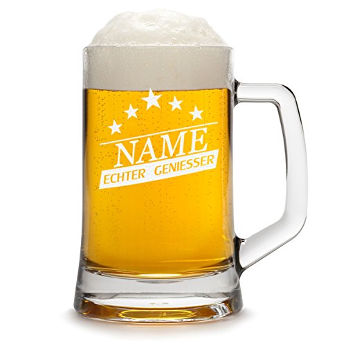 Bierkrug Personalisiert mit Gravur - Bierseidel Geschenk zum Geburtstag - Motiv Genießer Sterne 0,5l Geburtstagsgeschenk für Männer Bierglas mit Gravur Biergläser von polar-effekt