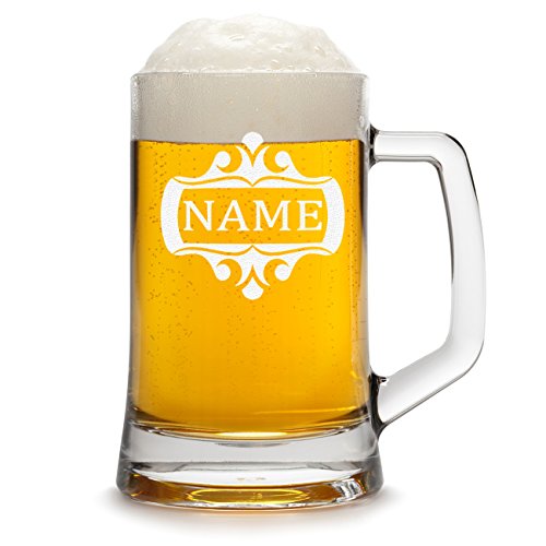 Bierkrug Personalisiert mit Gravur eines Namens - Bierseidel Geschenk zum Geburtstag Geschenkidee - Motiv Rahmen verziert 0,5l von polar-effekt