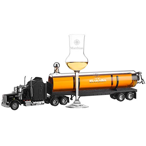 polar-effekt Bonollo LKW Dekanter mit 1 personalisiertes Grappaglas - Wunschmotiv - 0,5L feinster Grappa - Ideal für Verabschiedung, Geburtstag, Jahrestag - Motiv Eleganter Kompass von polar-effekt