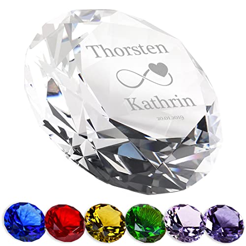 polar-effekt Deko Kristall Diamant aus Glas mit Wunschgravur zur Hochzeit - Briefbeschwerer mit Name - Hochzeitsgeschenk für Paare - das Geschenk zum Jahrestag - Motiv Unendlichkeitszeichen von polar-effekt