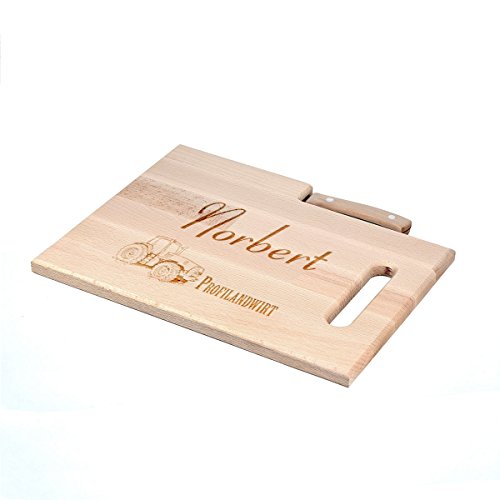 polar-effekt Frühstücksbrettchen mit Messer - Schneidebrett 30,5 x 23 cm mit Gravur - Brotzeitbrett Personalisiert - Geschenk für Männer - Motiv Profilandwirt von polar-effekt