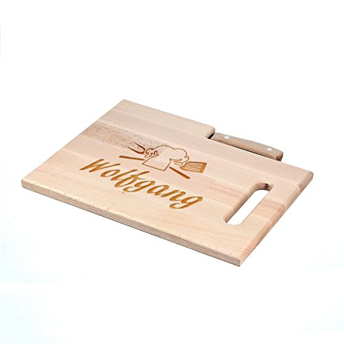 polar-effekt Frühstücksbrettchen mit Messer - Schneidebrett 30,5 x 23 cm mit Gravur - Personalisiert - Geschenk zum Geburtstag - Motiv Kochmütze von polar-effekt