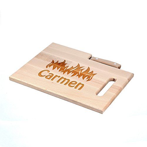 polar-effekt Frühstücksbrettchen mit Messer - Schneidebrett 30,5 x 23 cm mit Gravur - Personalisierte Geschenke - Motiv gefährlich feurig von polar-effekt