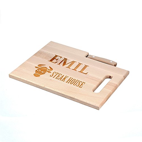 polar-effekt Frühstücksbrettchen mit Messer - Schneidebrett 30,5 x 23 cm mit Gravur - tolle Geschenkidee als Geschenk für Männer zum Grillen - Motiv Stierkopf von polar-effekt