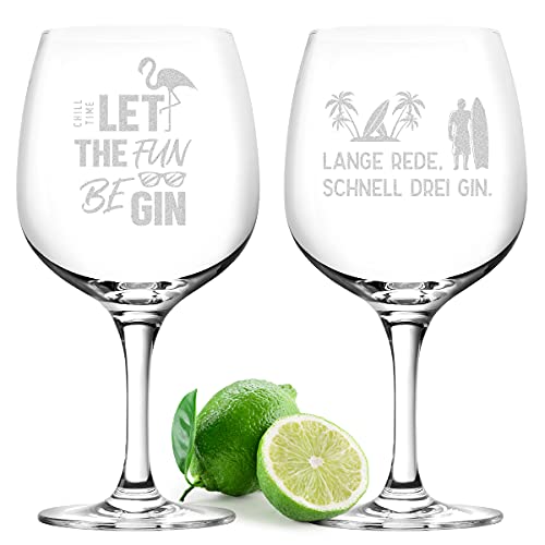polar-effekt Gin Glas 2er Set mit gravierten Sprüchen - Gläser im Set - 755 ml Volumen - Cocktailglas Longdrink - Sommergetränk - Für Männer und Frauen - Kaltgetränk - Spruch 7 und 8 von polar-effekt