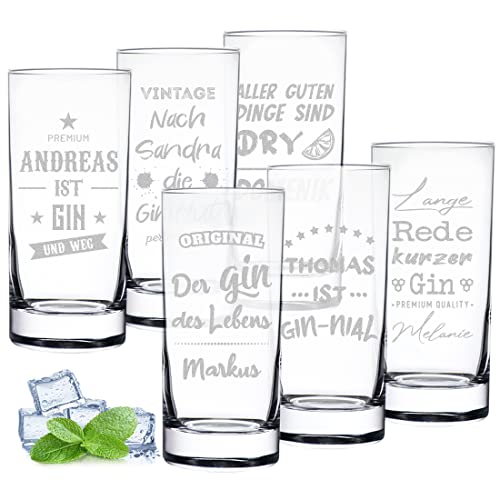 polar-effekt Gin Gläser 6er-Set mit personalisierter Gravur - Longdrinkgläser mit Namen - ideal für Cocktails und Longdrinks - Geschenk für Männer und Frauen von polar-effekt