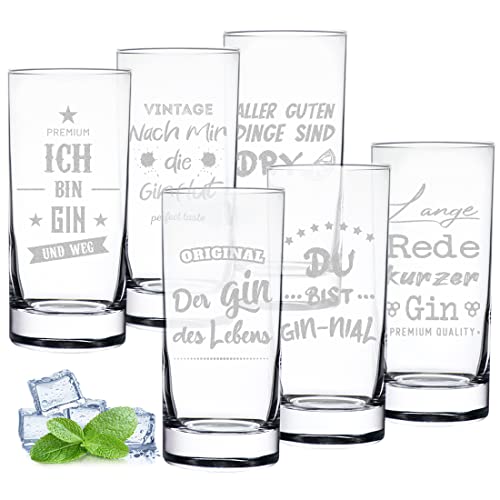 polar-effekt Gin Gläser 485 ml 6er-Set mit Spruch Gravur - das Trinkglas für Genießer - ideal für Cocktails, Tonic und Drinks - das Geburtstagsgeschenk von polar-effekt