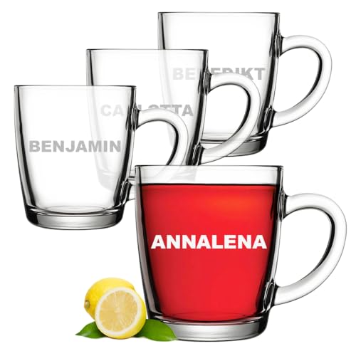 polar-effekt Glas Teebecher 340 ml 4 Stück mit personalisierter Gravur - Teetasse für Kaffee, Tee und Espresso - hitzebeständiges Kaffeeglas von polar-effekt