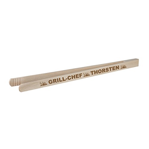 polar-effekt Grillzange mit hochwertiger Namens Gravur - Buchen-Holz 40cm - Holzzange für Küche und Grill, ideal zum Grillen - Personalisiertes Geburtstagsgeschenk für Männer von polar-effekt