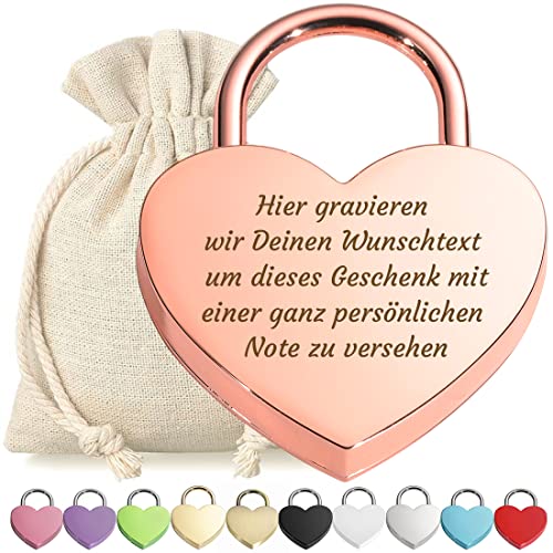 polar-effekt Herz Liebes-Schloss Bügelschloss Vorhängeschloss Rose Gold Gravur mit Schlüssel - Wunschtext - Metall eloxiert - Geschenkbeutel - Geschenk Liebesgeschenk Valentinstag Jahrestag - Paar von polar-effekt