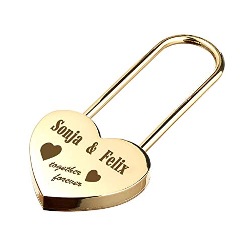 Herz Liebesschloss GOLD mit 2 Seitige Gravur - Personalisiertes Schloss - Geschenk für Paare & Verliebte - Motiv together forever Herz Liebesschloss GOLD mit 2 Seitige Gravur - Personalisiertes Schloss - Geschenk für Paare & Verliebte - Motiv together forever von polar-effekt