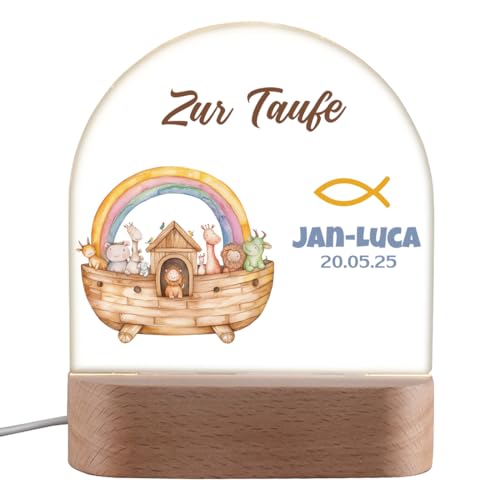 polar-effekt LED Nachtlicht aus Acrylglas personalisiert für Kinder - Taufgeschenk für Mädchen & Jungen - Nachttischlampe mit Motiv Arche Noah - Tischleuchte mit Namen von polar-effekt