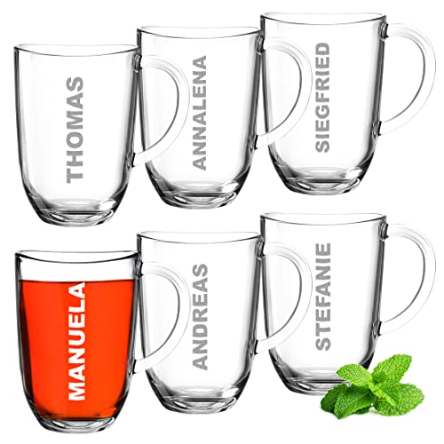 polar-effekt Leonardo 6er-Set 380 ml Teegläser mit Gravur - Wunschtext - für Tee und Kaffee - personalisierter Kaffeebecher - Vatertag Muttertag - Geburtstag Jubiläum von polar-effekt