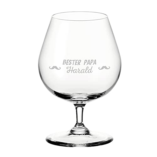 polar-effekt Leonardo Cognac Kristallglas mit gravierten Wunschmotiv - 400 ml - Scotch, Whisky - Weihnachten, Jubiläum - Für echte Genießer - Brandyglas - Motiv Bester Papa Schnurrbart von polar-effekt