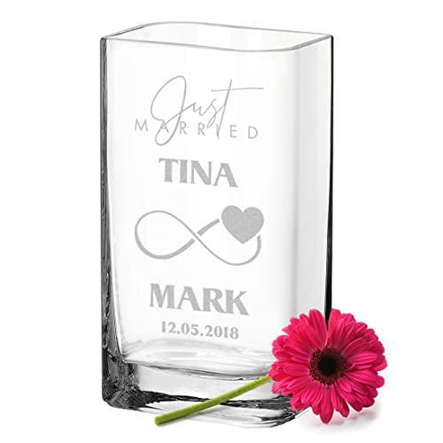 polar-effekt Leonardo Glas-Vase mit Wunschgravur zur Hochzeit - Blumenvase mit Name - Geschenk für Mann und Frau - handgefertigtes Hochzeitsgeschenk - Tischdekoration mit Gravur - Liebesbeweis von polar-effekt
