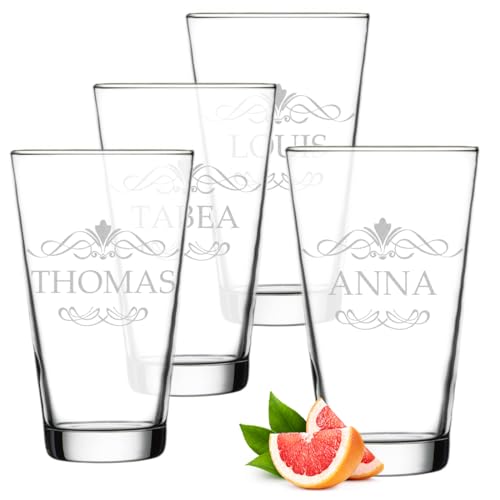 polar-effekt Leonardo Longdrink Trinkgläser 300 ml 4er-Set mit Gravur - Personalisierte Cocktailgläser - Gläser für Wasser, Smoothies, Drinks und Aperitif - BPA-Frei von polar-effekt