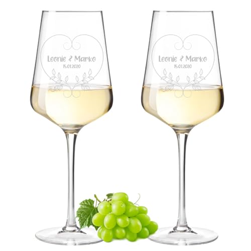 polar-effekt Leonardo Puccini Weingläser 560 ml 2X mit Gravur - Geschenke zur Hochzeit - Weinglas zur Verlobung und Valentinstag - ideale Geschenkidee für Paare - geeignet für Rotwein und Weißwein von polar-effekt