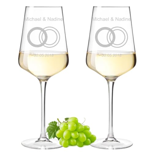 polar-effekt Leonardo Puccini Weingläser 560 ml 2er Set mit Gravur - personalisierte Weißweingläser - Geschenk zur Hochzeit und Verlobung - für Frauen und Männer von polar-effekt