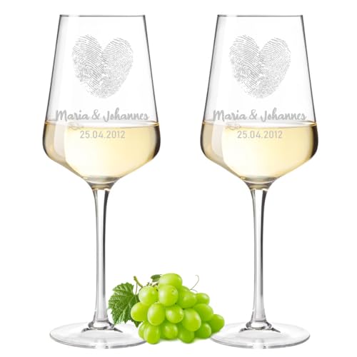 polar-effekt Leonardo Puccini Weingläser 560 ml 2er Set mit Gravur - personalisierte Weißweinkelche - Geschenk für Paare zur Hochzeit - ideal für Weiß- und Rotwein von polar-effekt