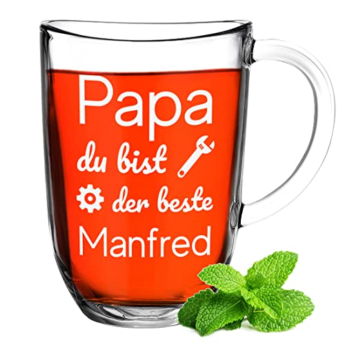 polar-effekt Leonardo Teeglas mit personalisierter Wunschgravur - Teebecher 380 ml - Kaffeeglas mit Namen - Teeliebhaber Teetrinker - Geschenke für Männer - Weihnachten Geburtstag - Coffe Tea von polar-effekt