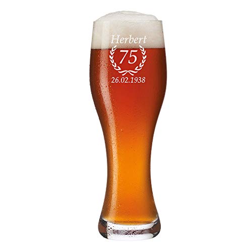 Leonardo Weizenbierglas 0,5l Bierglas mit Gravur - Weißbier Glas personalisiert - Individuelles Weizenglas als Geburtstagsgeschenk für Männer - Geschenk-Idee - Motiv Jubiläum Ährenkranz von polar-effekt