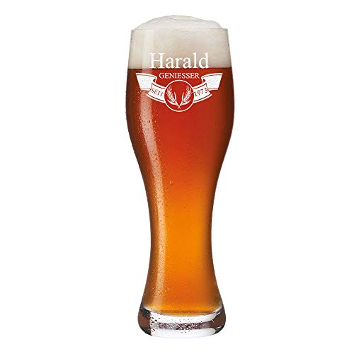 Bierglas Gravur - Leonardo Weizenbierglas 0,5 Liter Weizenglas personalisiert Geschenkidee - Geschenke für Männer zum Geburtstag - Biergeschenke für Papa - Motiv Banner mit Ähren von polar-effekt