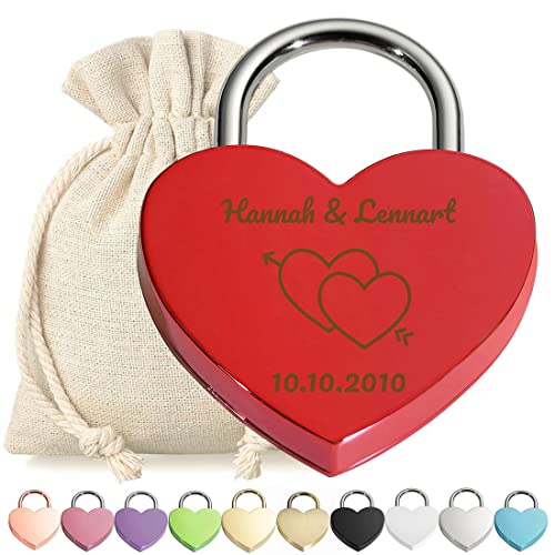 polar-effekt Liebeschloss Herz-Schloss Rot mit Wunschgravur - Motiv Herz mit Pfeil - personalisiertes Vorhängeschloss - Geschenkbeutel - Pärchen Geschenke - Valentinstag - Freundin, Freund polar-effekt Liebeschloss Herz-Schloss Rot mit Wunschgravur - Motiv Herz mit Pfeil - personalisiertes Vorhängeschloss - Geschenkbeutel - Pärchen Geschenke - Valentinstag - Freundin, Freund von polar-effekt