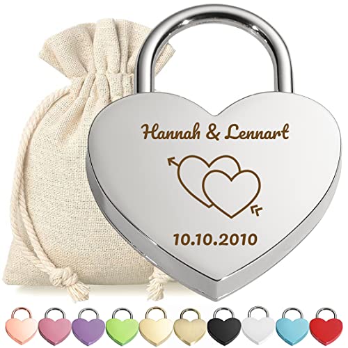 polar-effekt Liebeschloss Herz-Schloss Silber mit Wunschgravur - Motiv Herz mit Pfeil - personalisiertes Vorhängeschloss - Geschenkbeutel - Pärchen Geschenke - Valentinstag - Freundin, Freund polar-effekt Liebeschloss Herz-Schloss Silber mit Wunschgravur - Motiv Herz mit Pfeil - personalisiertes Vorhängeschloss - Geschenkbeutel - Pärchen Geschenke - Valentinstag - Freundin, Freund von polar-effekt